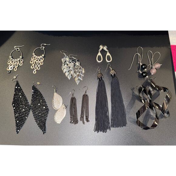 Dangle Earrings / Silver-Tone / Hooks / Lot of 10 / EUC - Picture 1 of 4